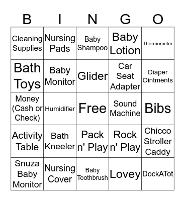 Graziella's Baby Shower Bingo Card