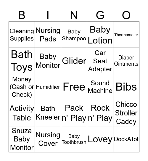 Graziella's Baby Shower Bingo Card