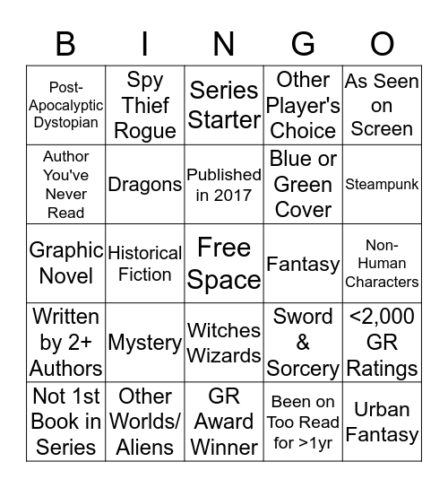 Bookshelf Bingo Card