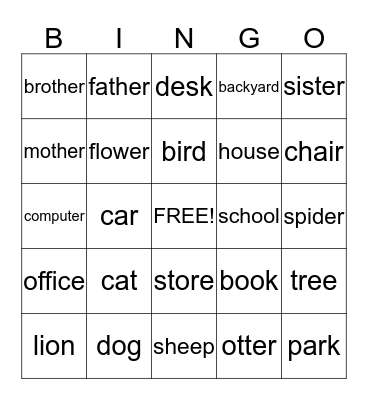 Noun Bingo Card
