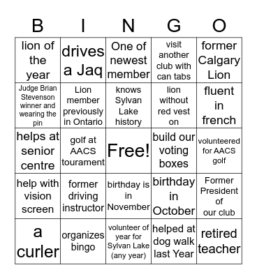 know your fellow LIion's Bingo Card