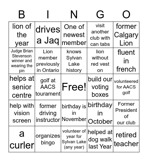 know your fellow LIion's Bingo Card