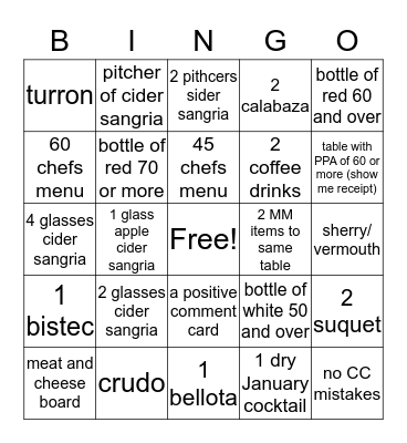 Boqueria Bingo Card