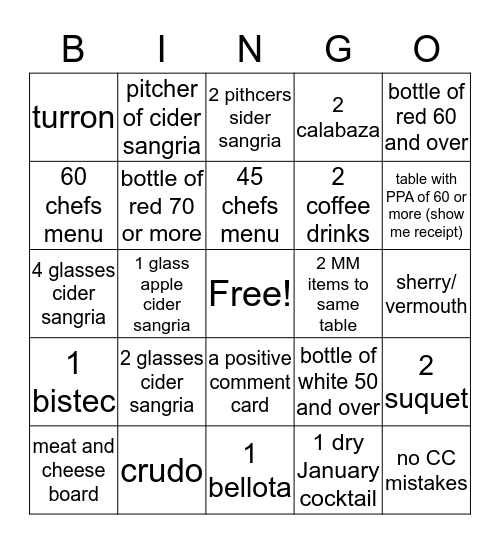 Boqueria Bingo Card