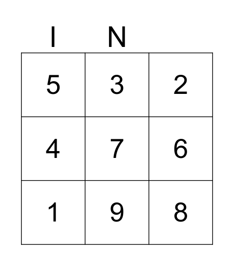 Number Bingo Card