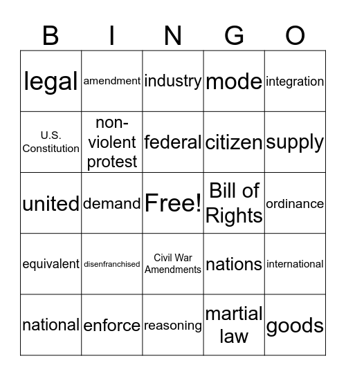 Social Justice Vocabulary Unit #2 Bingo Card