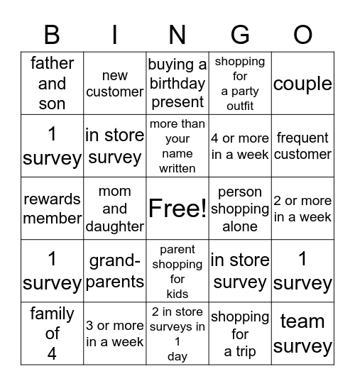 Surveys Bingo Card