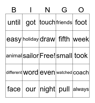 Spelling Unit 23 Bingo Card