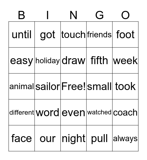 Spelling Unit 23 Bingo Card