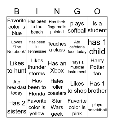 Meet Somebody! Bingo Card