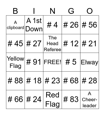 Broncos Bingo Card