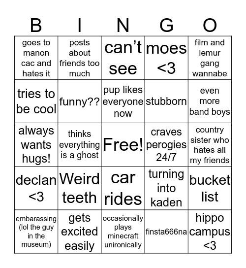 Joelle Bingo Card