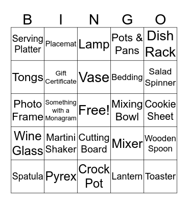 Bridal Shower Bingo Card