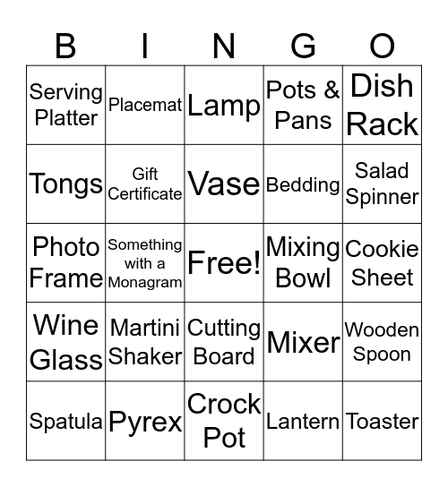 Bridal Shower Bingo Card