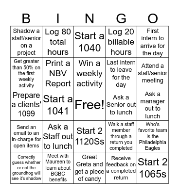 January 22nd - February 2nd Bingo Card