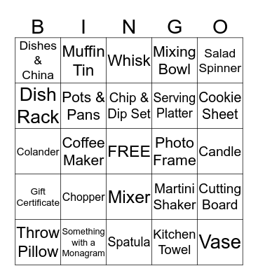 Bridal Shower Bingo Card