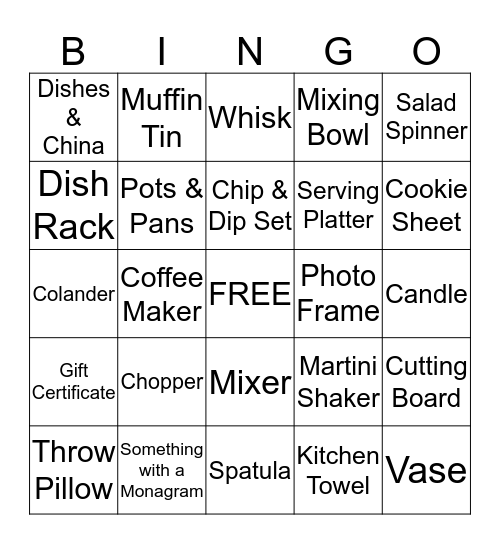 Bridal Shower Bingo Card