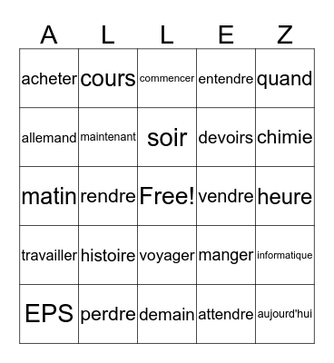 French I Chapitre 4 Bingo Card
