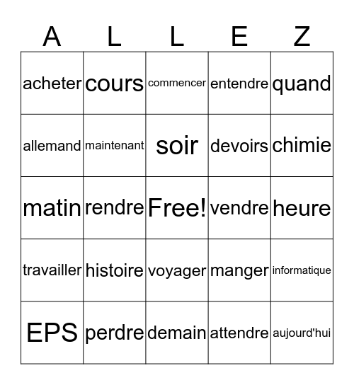 French I Chapitre 4 Bingo Card