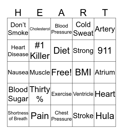 NCL Love Your Heart Bingo Card