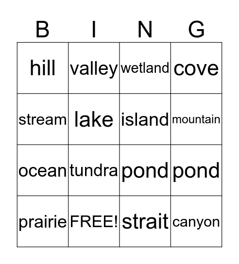 Landforms Bingo Card