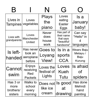 Classmates Bingo! Bingo Card