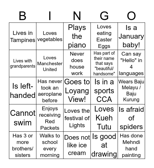 Classmates Bingo! Bingo Card