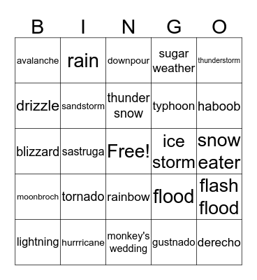 Weather Bingo Card