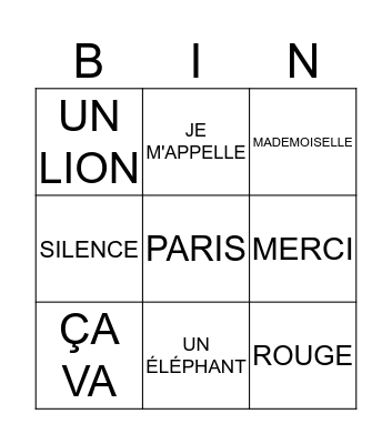 FRENCH REVISION Bingo Card