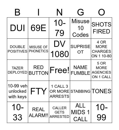 Midshift Bingo Card