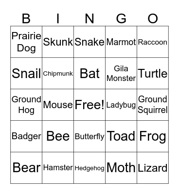 Winter Animals Bingo Card