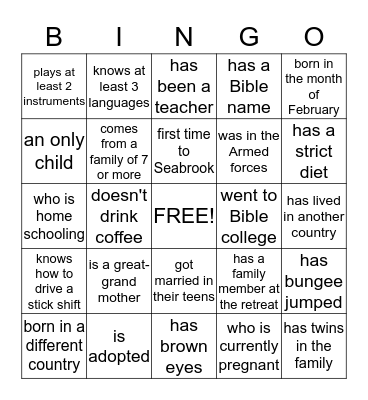 Ladies Retreat 2013 Bingo Card