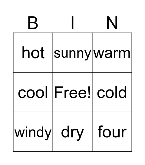 Seasons Bingo Card