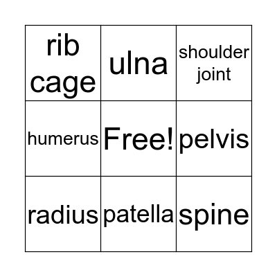 Bones of the Body Bingo Card