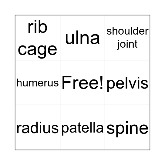 Bones of the Body Bingo Card