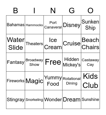 Disney Cruise Bingo Card