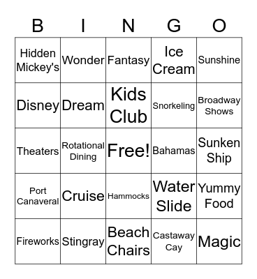 Disney Cruise  Bingo Card