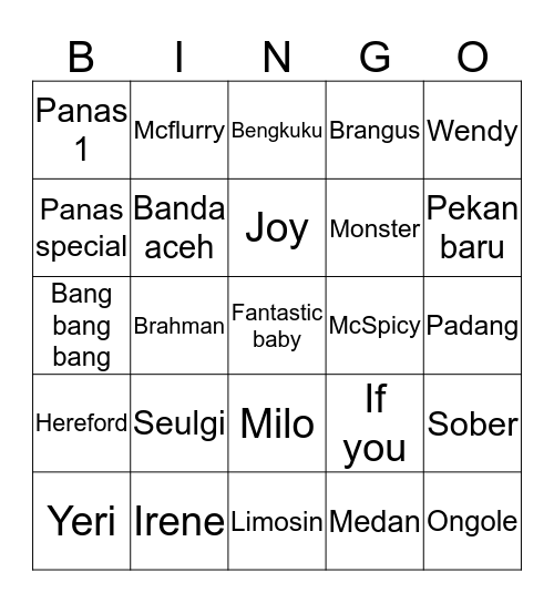 30/01/2018 Bingo Card