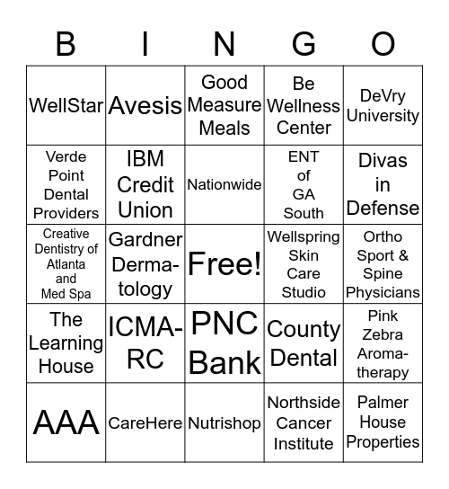 City of Marietta 2018 Health Fair Vendor Bingo Card