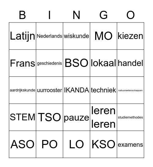 Op naar het secundair Bingo Card