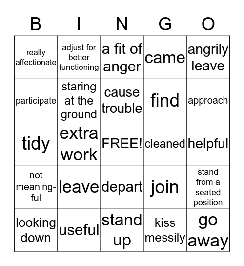 "The Blanket" Phrasal Verbs and Expressions Bingo Card