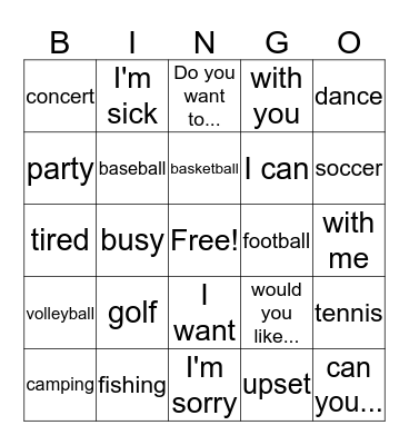 Spanish 1 Bingo Card