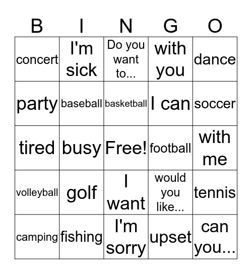 Spanish 1 Bingo Card