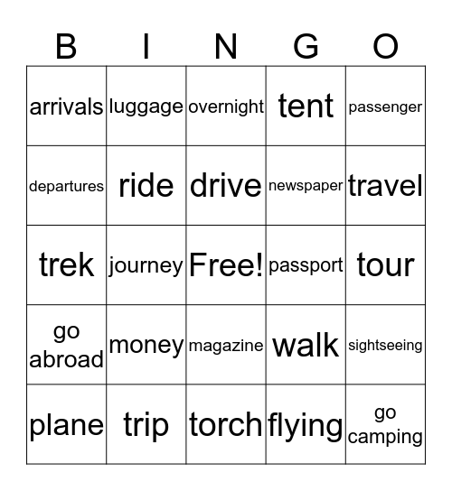 Travel Words Bingo Card