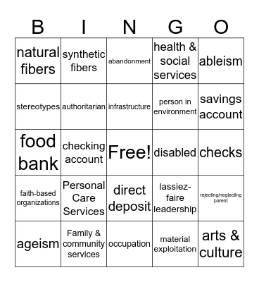 Final Exam Review Bingo Card