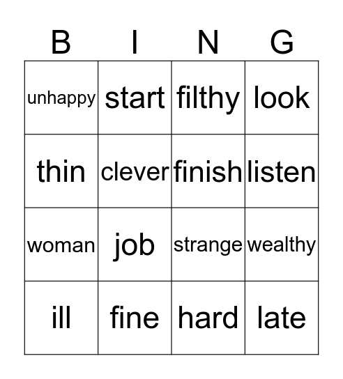 Synonym  Bingo Card