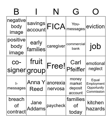 Final Exam Review Bingo Card