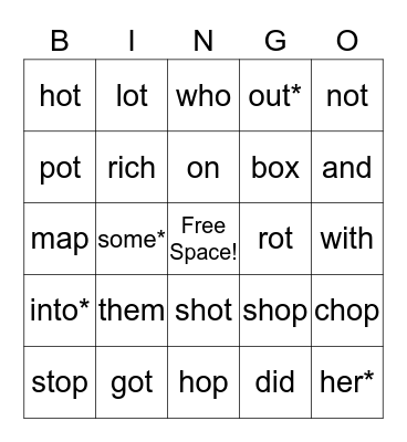 September 23rd-27th Spelling List Bingo Card