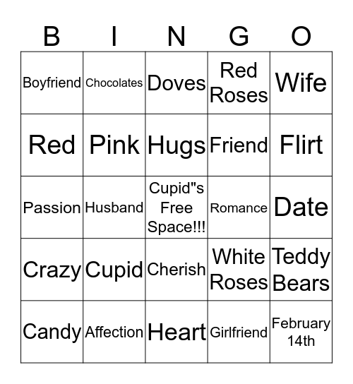 Valentine's Day Bingo!!! Bingo Card