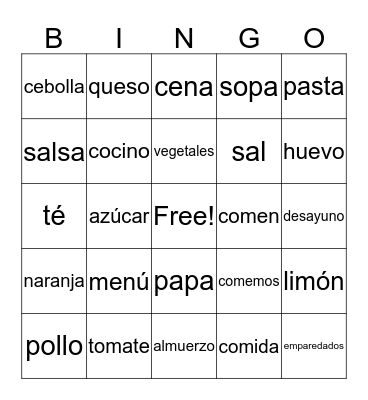 Spanish Foods Duolingo Bingo Card